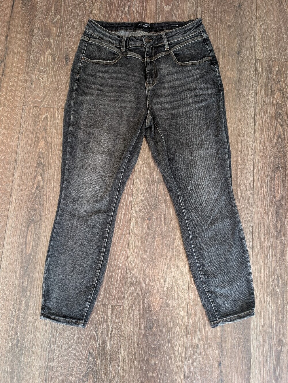 Judy Blue LA Jeans Black Wash High Rise Skinny Jeans 14W Edgy Faded JB88287BK